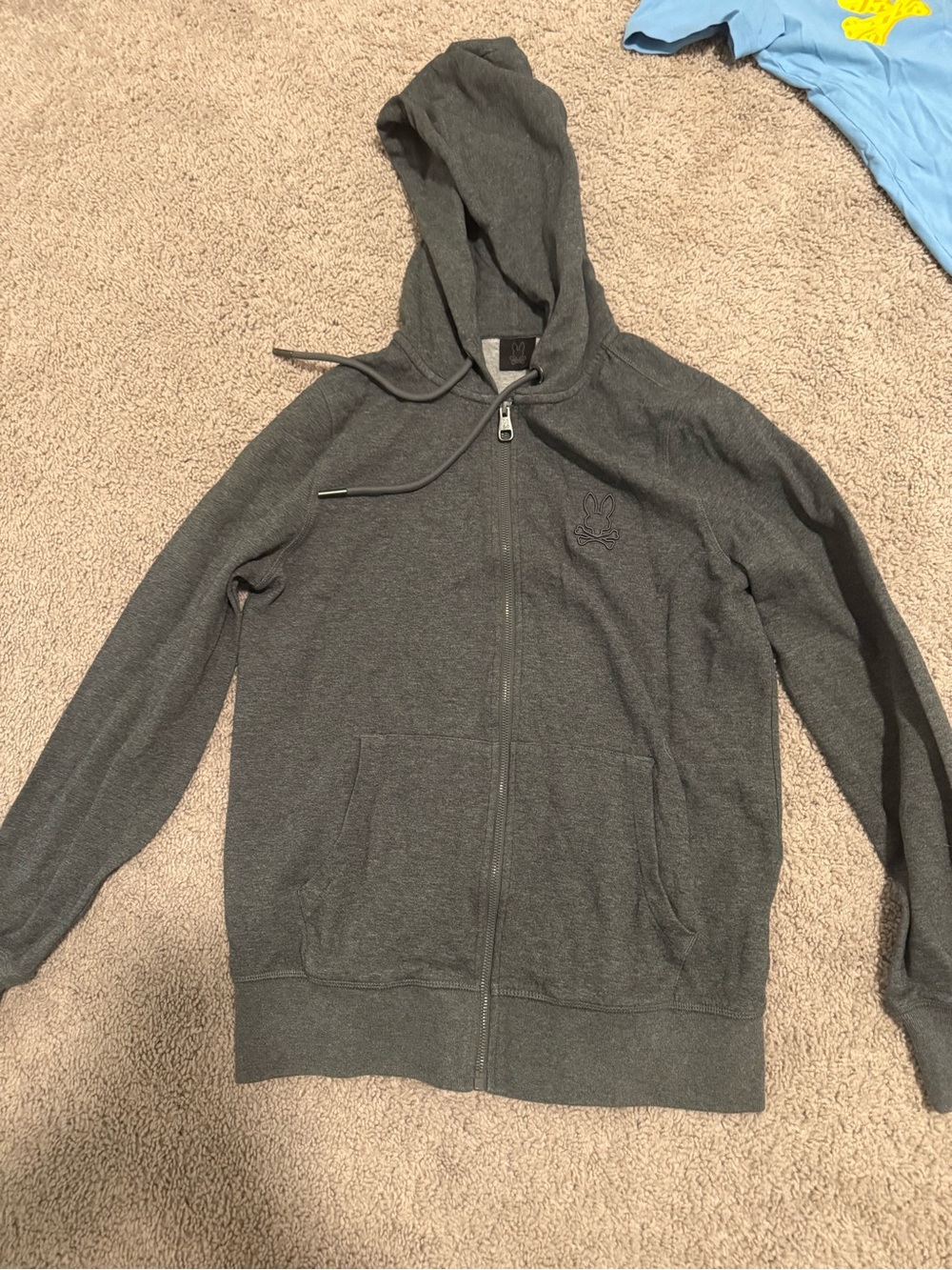Psycho Bunny Men's Charcoal Gray Full-Zip Hoodie black label